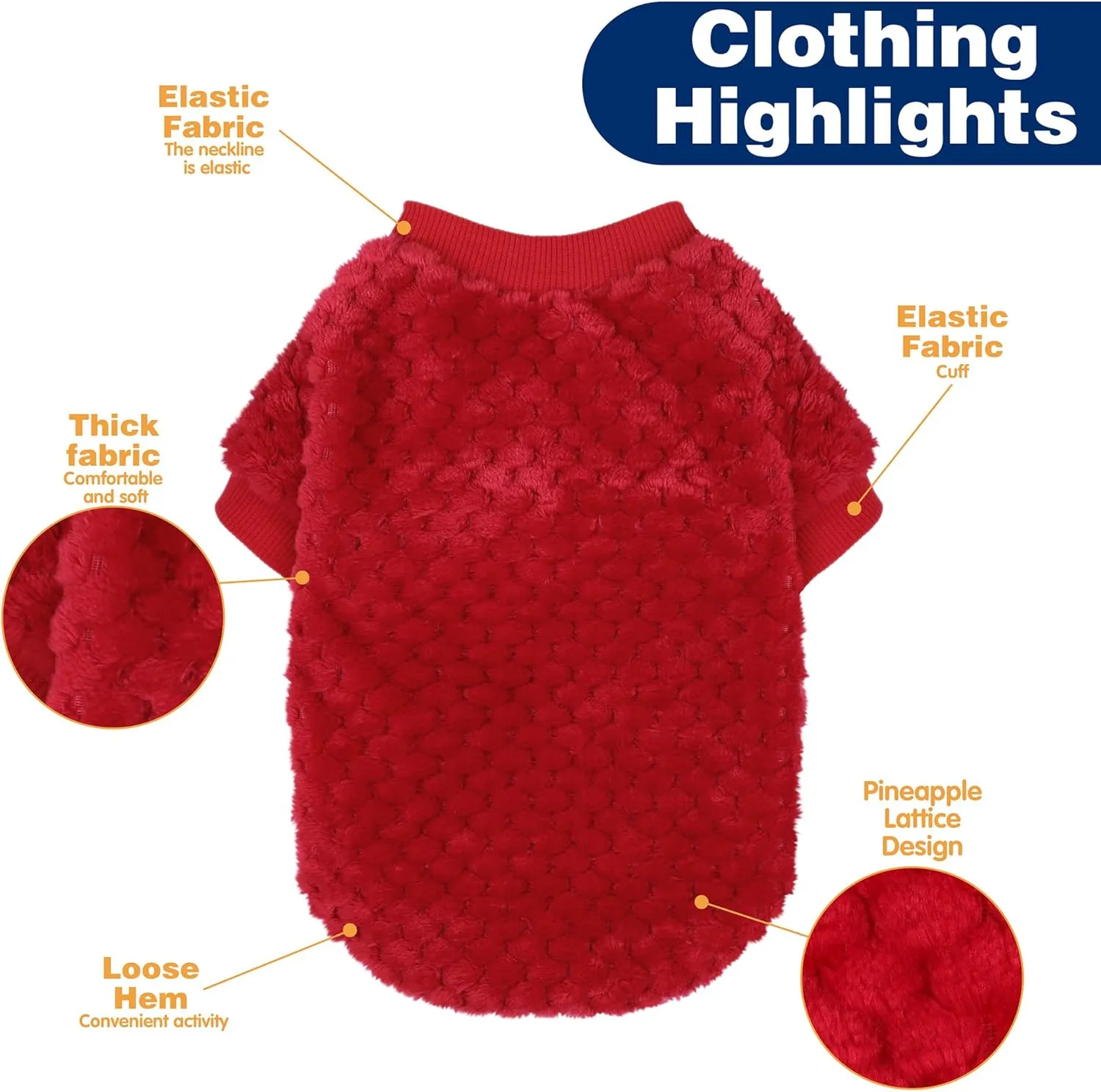 Fuzzy Pineapple Grid Dog Sweater - Ultra Soft & Warm Winter Pet Apparel, Fluffy Textured Knit for Small, Medium Dogs and Cats, Cozy Pullover Dog Coat for Cold Weather.Red L