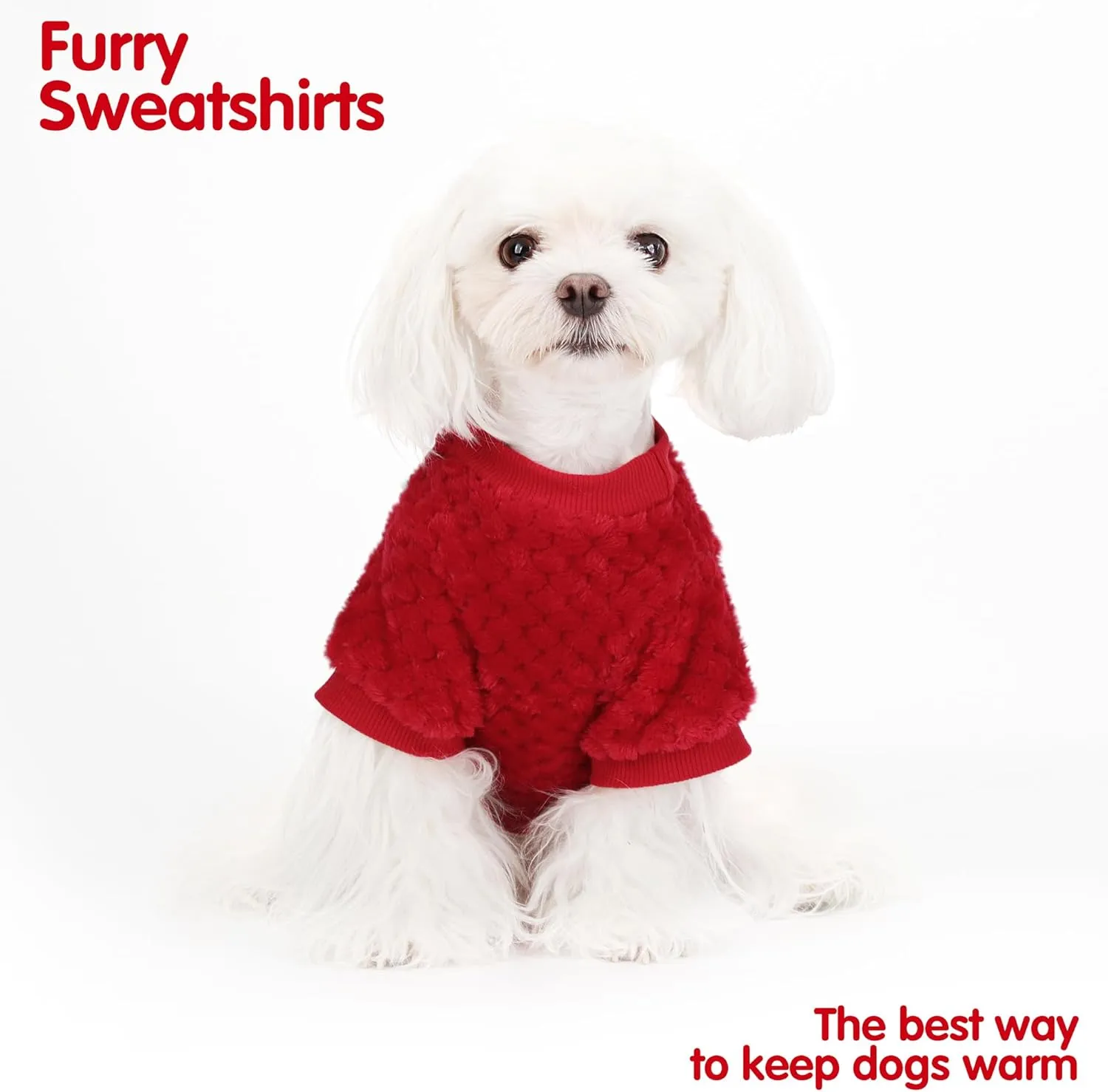 Fuzzy Pineapple Grid Dog Sweater - Ultra Soft & Warm Winter Pet Apparel, Fluffy Textured Knit for Small, Medium Dogs and Cats, Cozy Pullover Dog Coat for Cold Weather.Red L