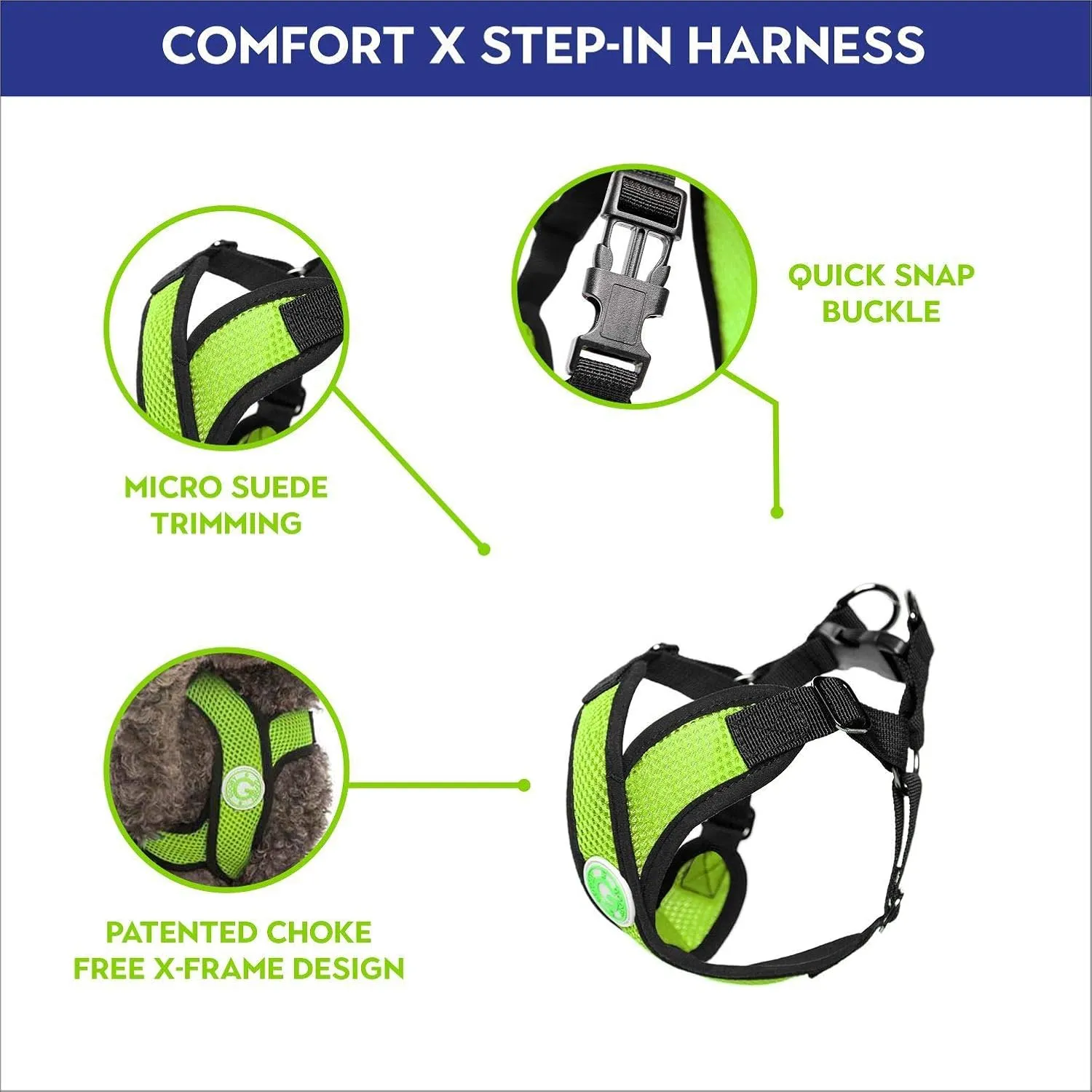 Gooby Comfort X Step in Harness - Green, X-Large - No Pull Small Dog Harness Patented Choke-Free X Frame - Perfect on The Go Dog Harness for Medium Dogs No Pull or Small Dogs