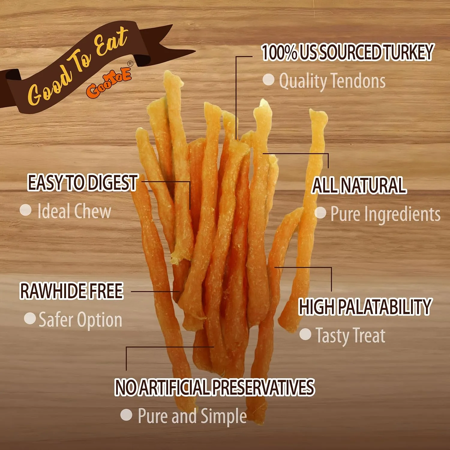 Gootoe Soft Turkey Tendon Stirip 1 lb, Natural Chewy Snack, 100% USA-Sourced, Premium Training Chew, Hypoallergenic, Reseal Value Bag, Ideal for Small& Senior Dog, Jumbo Pack