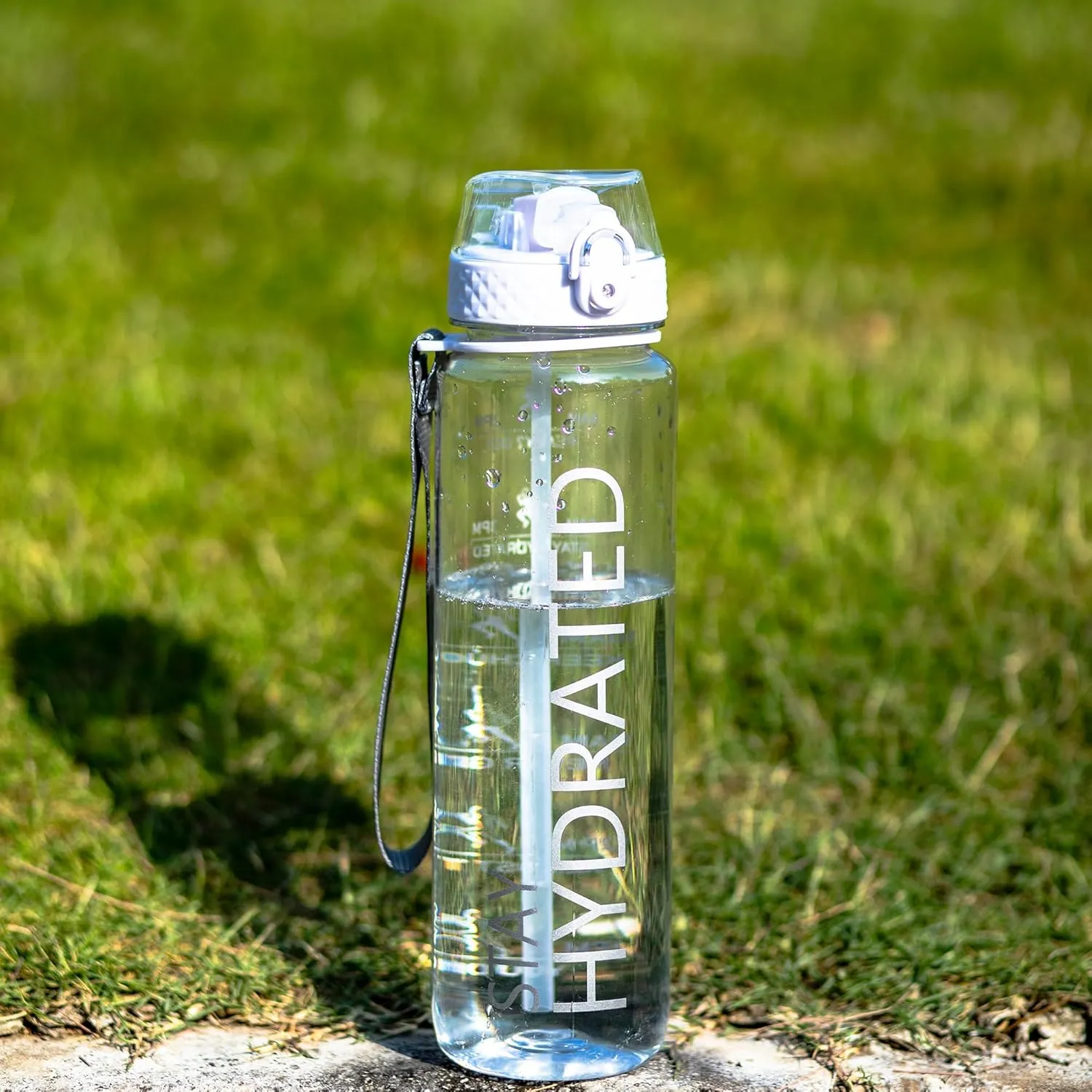 GOPPUS Water Bottle,Clear Water Bottles with Straw,32oz Sports Bottle With Time Markers-BPA-Free Tritan Wide Mouth Bottle Leakproof Motivational wate bottles for Gym,Hiking,School or Office(1 Bottle)