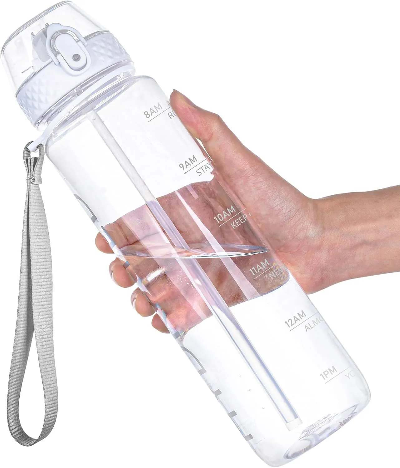 GOPPUS Water Bottle,Clear Water Bottles with Straw,32oz Sports Bottle With Time Markers-BPA-Free Tritan Wide Mouth Bottle Leakproof Motivational wate bottles for Gym,Hiking,School or Office(1 Bottle)
