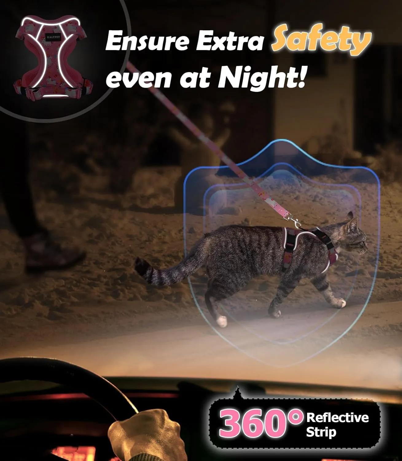 Halypet Cat Harness and Leash Set[MAX Safety 4th-Gen] Cute Escape Proof Vest Harness for Girl&Boy Cat Walking, Comfortable Adjustable Leash and Reflective Strips for Outdoor Kitten, M Pink Unicorn