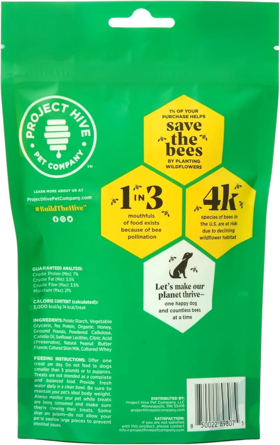 Hive Treats for Dogs  Healthy, Non-GMO Project Verified, Natural Peanut Butter Flavored, Natural, Vegetarian Chews, Made in The USA (Chew Sticks, Large Breeds)
