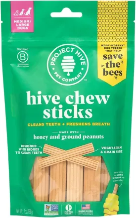 Hive Treats for Dogs  Healthy, Non-GMO Project Verified, Natural Peanut Butter Flavored, Natural, Vegetarian Chews, Made in The USA (Chew Sticks, Large Breeds)