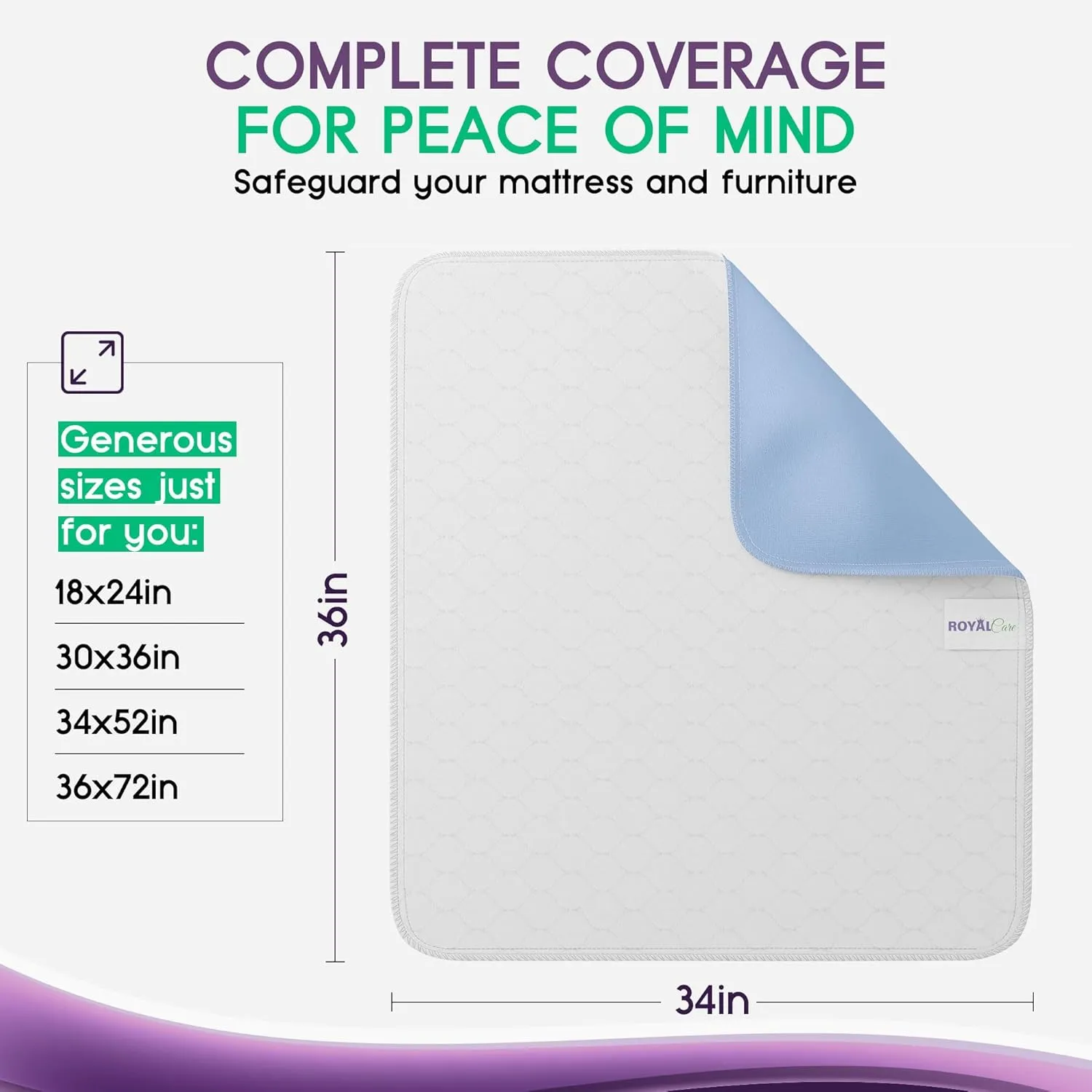 Incontinence Bed Pads - Reusable Waterproof Underpad Chair, Sofa and Mattress Protectors - Highly Absorbent, Machine Washable - for Children, Pets and Seniors (34x36 (Pack of 4), Blue)