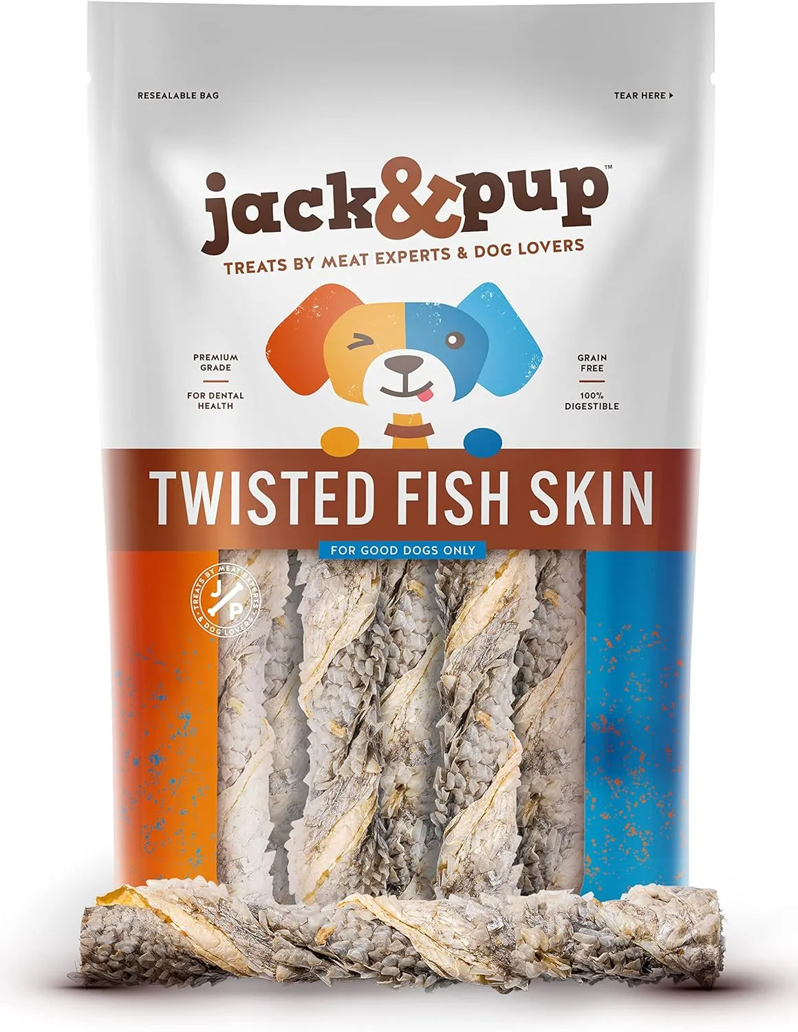 Jack&Pup Fish Skins for Dogs | Single Ingredient Fish Treats for Dogs All Natural Omega 3 Fish Dog Treats (18 Pack)