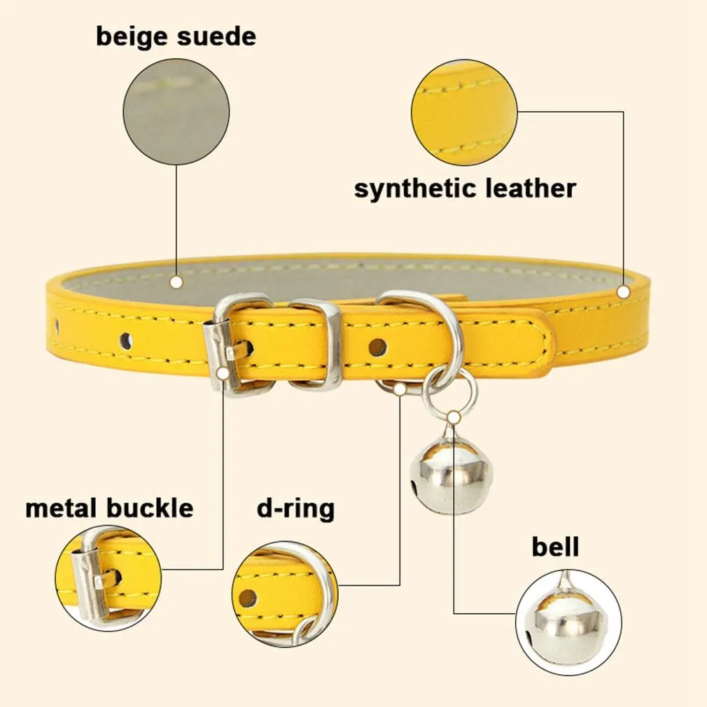Khaki XXS Dog Collar with Bell, Soft Pu Leather Cat Collars Adjustable Buckle for XS Extra Small Medium Tiny Female Male Boys Girls Pets Puppy Kitten Teacup Yorkie XX-Small