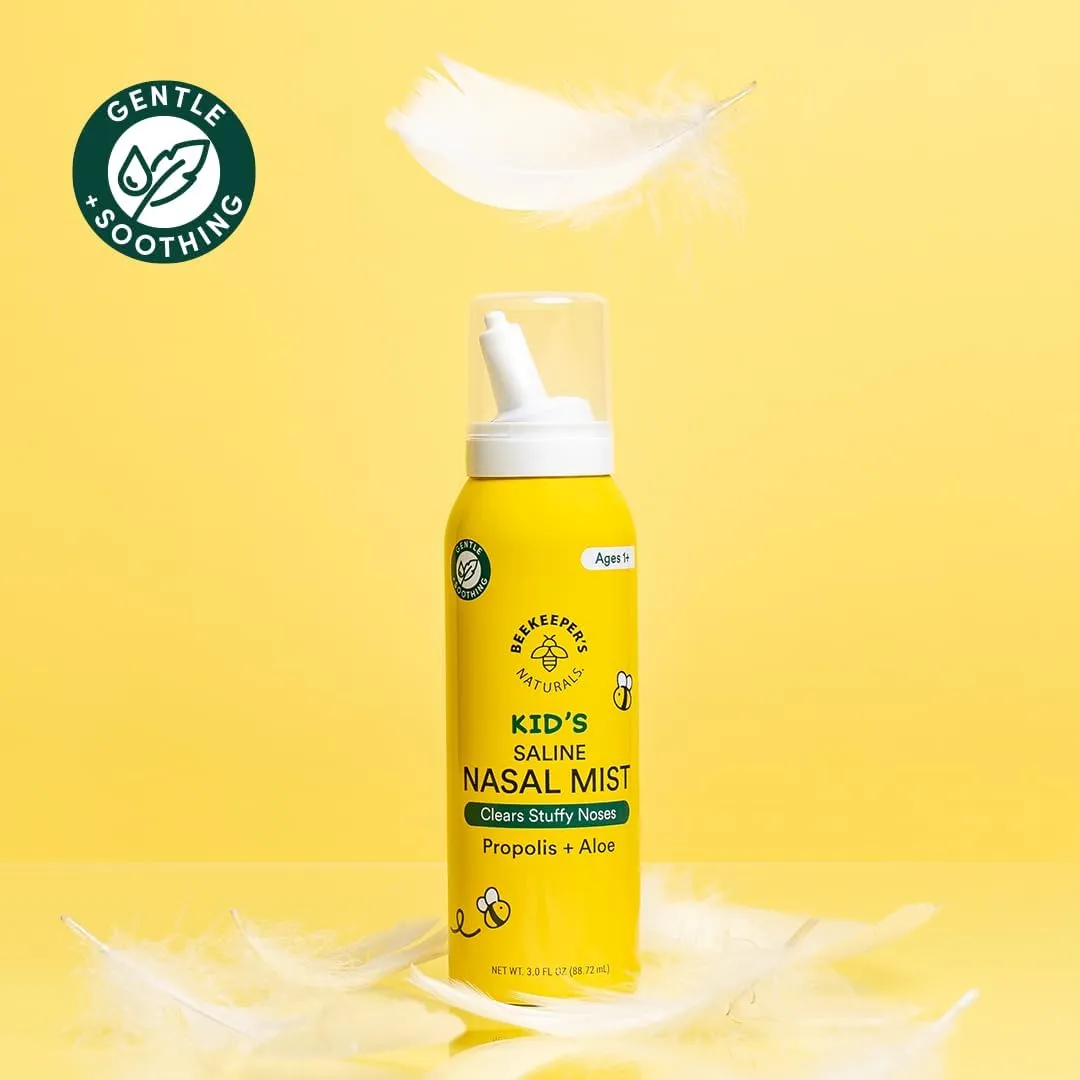 Kids' Saline Nasal Mist by Beekeeper's Naturals, Clears Stuff Noses, Nasal Spray for Kids 1  w/ Saline, Aloe & Propolis, 3 fl oz