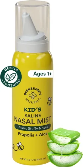Kids' Saline Nasal Mist by Beekeeper's Naturals, Clears Stuff Noses, Nasal Spray for Kids 1  w/ Saline, Aloe & Propolis, 3 fl oz