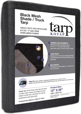 Kotap 12-ft x 26-ft Heavy-Duty 6.5 Oz Black Mesh Shade/Truck Tarp, Item: MESH-1226