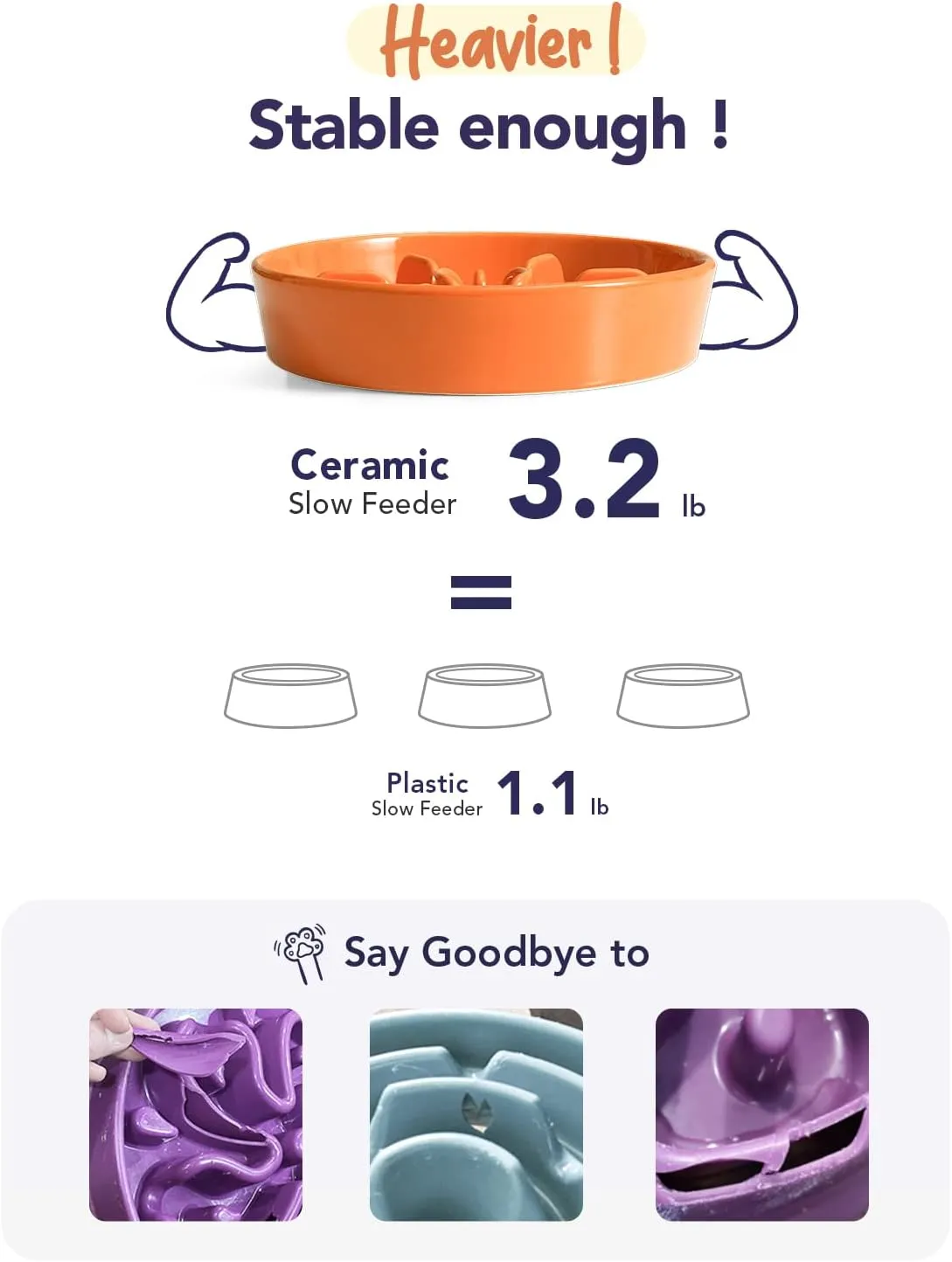 LE TAUCI Ceramic Slow Feeder Dog Bowls Elevated for Small and Medium Breed, Dog Bowls with Wooden Stand, 1.5 Cups Dog Dishes to Slow Down Eating, Anti-Gulping Pet Feeding Dishes, Sun Orange
