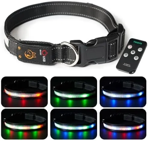 LED Dog Collar, USB Rechargeable Light Up Dog Collar Lights, Light Up Glowing Waterproof with Remote Collars for Dogs