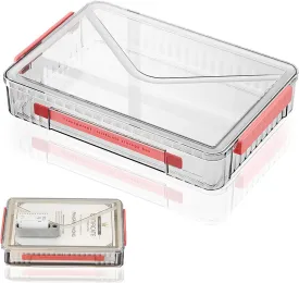 Lemical Clear File Box with Lids Portable Project Case for Storage A4 File Folder Box Stackable Storage Containers for Organizing 8.5 X 11 Paper, Magazines, Stamps, Photos, Cards (Red)