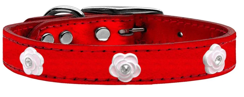 Light Pink Rose Widget Genuine Metallic Leather Dog Collar Red 24
