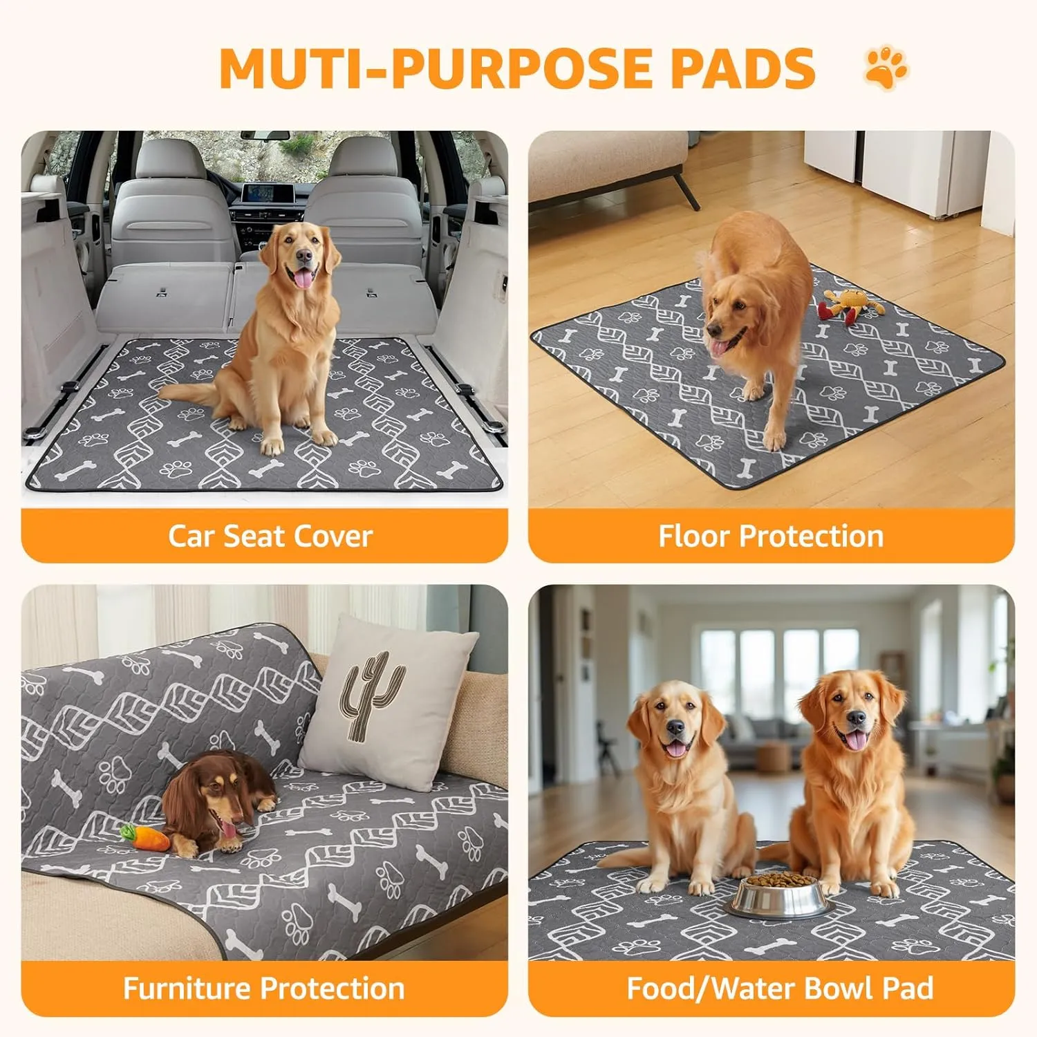 LOOBANI Washable Pee Pads for Dogs: 2-Pack Heavy Absorbency Reusable Puppy Pads, Waterproof and Non-Slip Dog Pee Pads Washable for Potty Training, Playpens, Crates, Floors, Beds, and Couches, 24x36 in