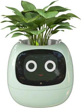 Masdio Smart Flowerpots, with Artificial Intelligence, Time Temperature Display, and Numerous Expressive Animations Based On The Environment, for Indoor Decoration, Gifts(Green)