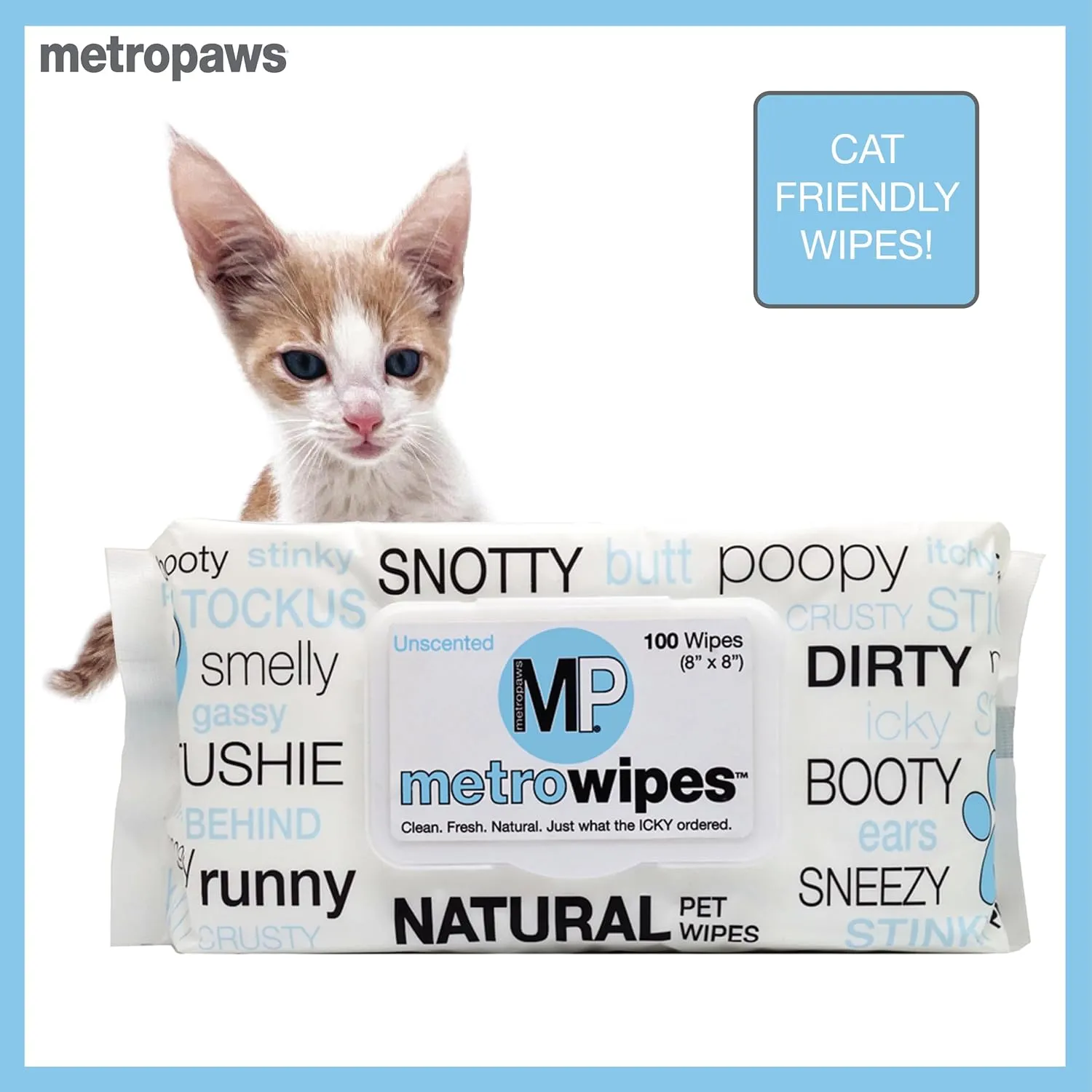 Metro Paws Unscented Dog Wipes, 25 Extra Large & Thick Cleaning Wipes Ideal for Cats and Dogs, for Paws, Butt, Ears and Eyes