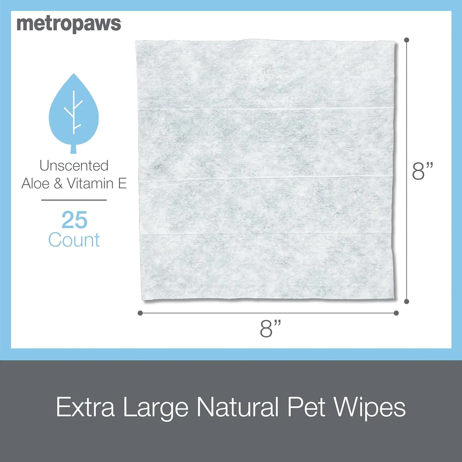 Metro Paws Unscented Dog Wipes, 25 Extra Large & Thick Cleaning Wipes Ideal for Cats and Dogs, for Paws, Butt, Ears and Eyes