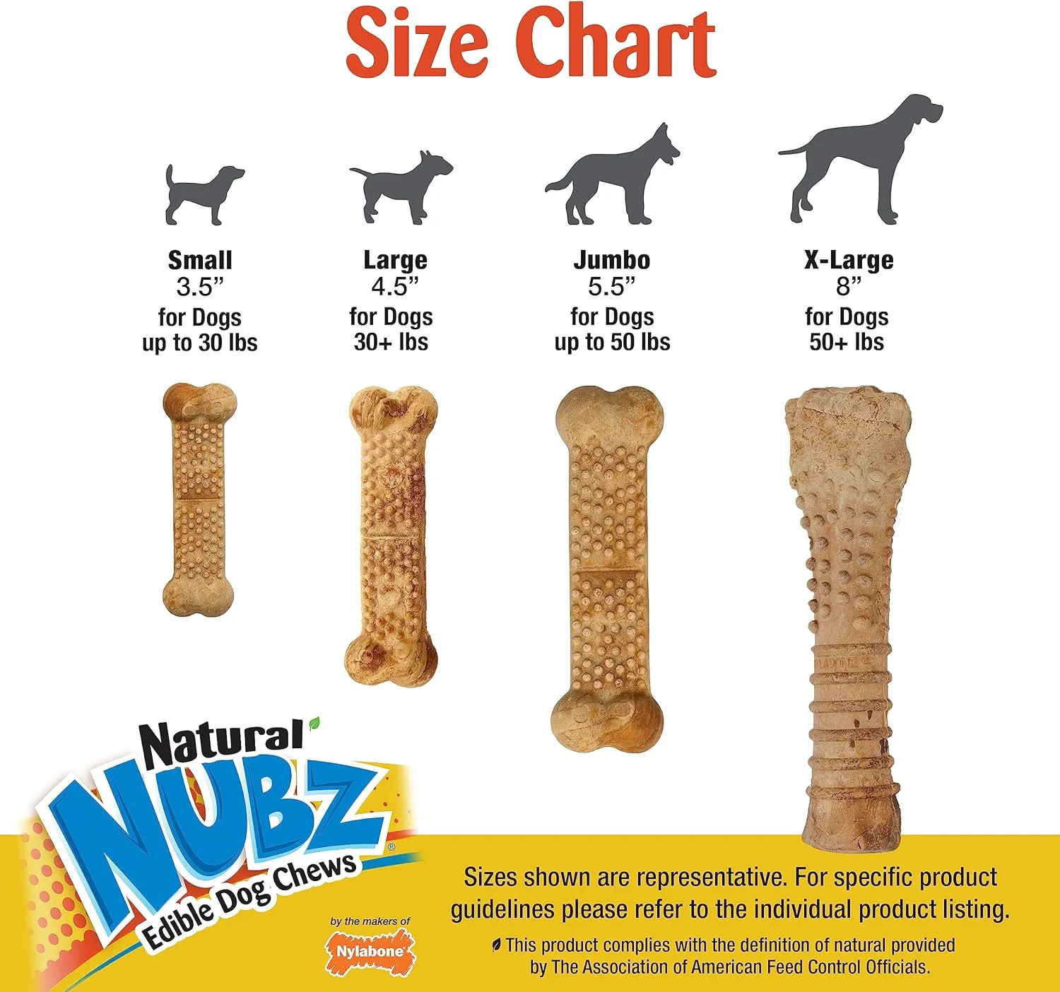 Nylabone Nubz Natural Edible Chew Treats for Dogs, Made in USA, Chicken Flavor, Large - Up to 50 lbs. (40 Count)