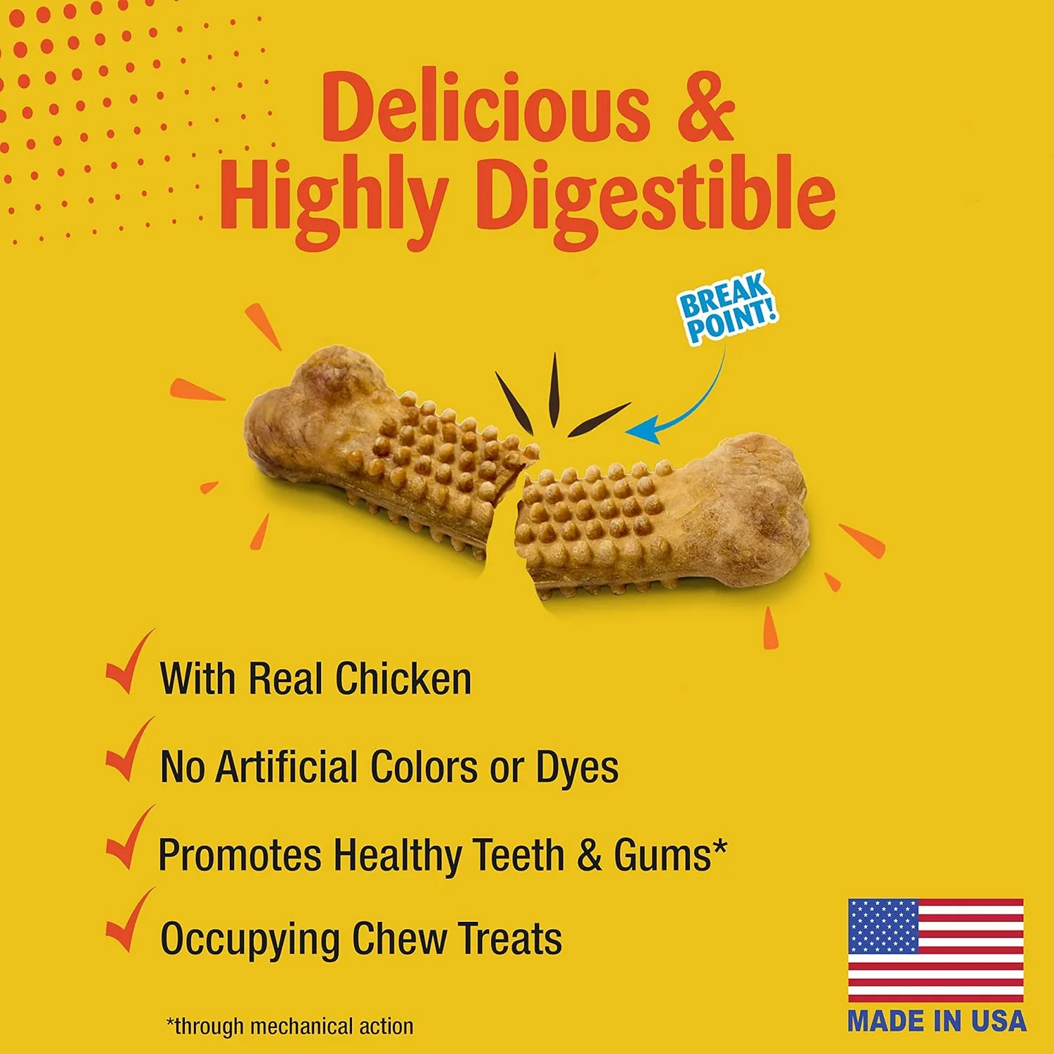 Nylabone Nubz Natural Edible Chew Treats for Dogs, Made in USA, Chicken Flavor, Large - Up to 50 lbs. (40 Count)