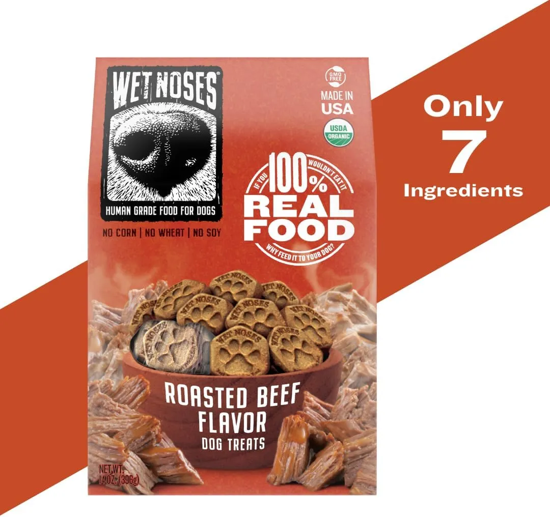 Organic Crunchy Dog Treats  for All Pet Sizes, Breeds  All-Natural Puppy Treat, Senior Dog Snack  100% Human-Grade  Delicious Chews for Dogs - Crunchy Meaty Roasted Beef, 14 Oz (2 Pack)