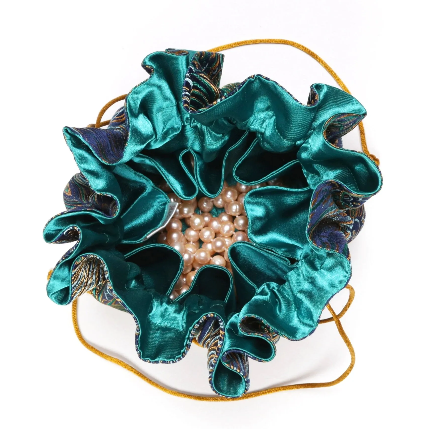 Peacock Feather Brocade Jewelry Pouch Navy and Gold