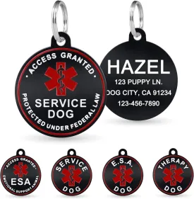 Personalized Engraved Service Dog ID Tag for Small & Large Dogs - Emotional Support Dog ESA Medical Alert Tags for Dogs - Service Animal ID - Access Granted Service Dog Tag in Black Large