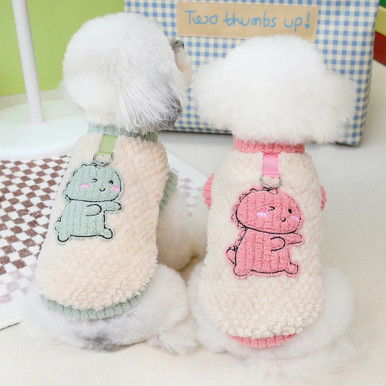 Pet Dog Clothes Winter Warm Dinosaur Fleece | Thick Fleece Outfit for Teddy, Bichon, & Small Dogs