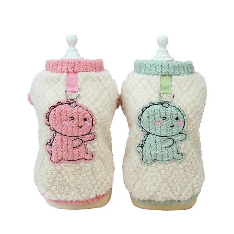 Pet Dog Clothes Winter Warm Dinosaur Fleece | Thick Fleece Outfit for Teddy, Bichon, & Small Dogs