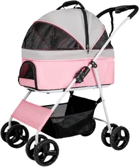 Pet stroller with zipped canopy for dogs and cats to go out,detachable pet trolley,portable cabin bag,foldable,4 wheels push cart with swivel front wheel,rear wheel with brakes