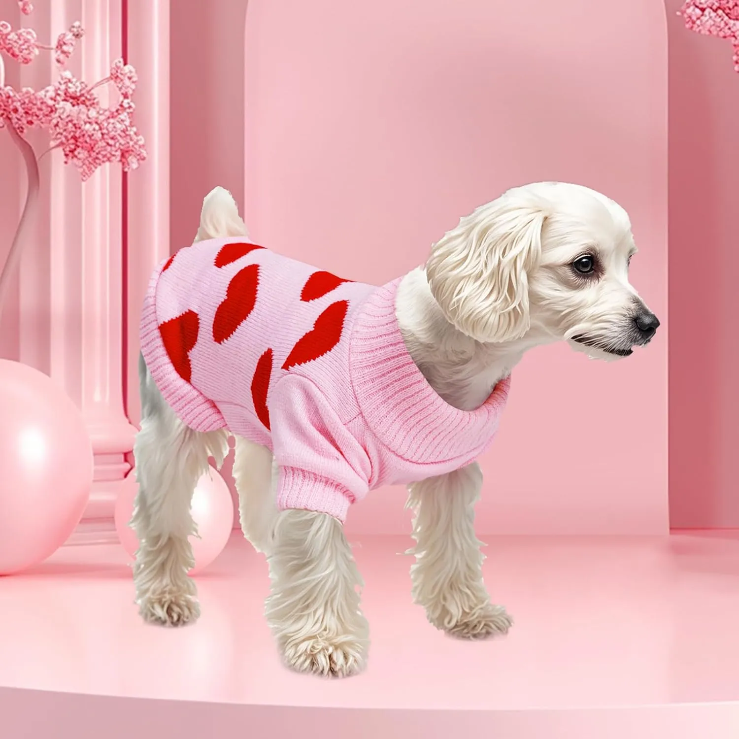 Pet Sweater Dog Heart Sweater Cute Puppy Cat Knitted Sweater Warm Winter Apparel Dog Holiday Clothes for Small Dogs Cats(L)