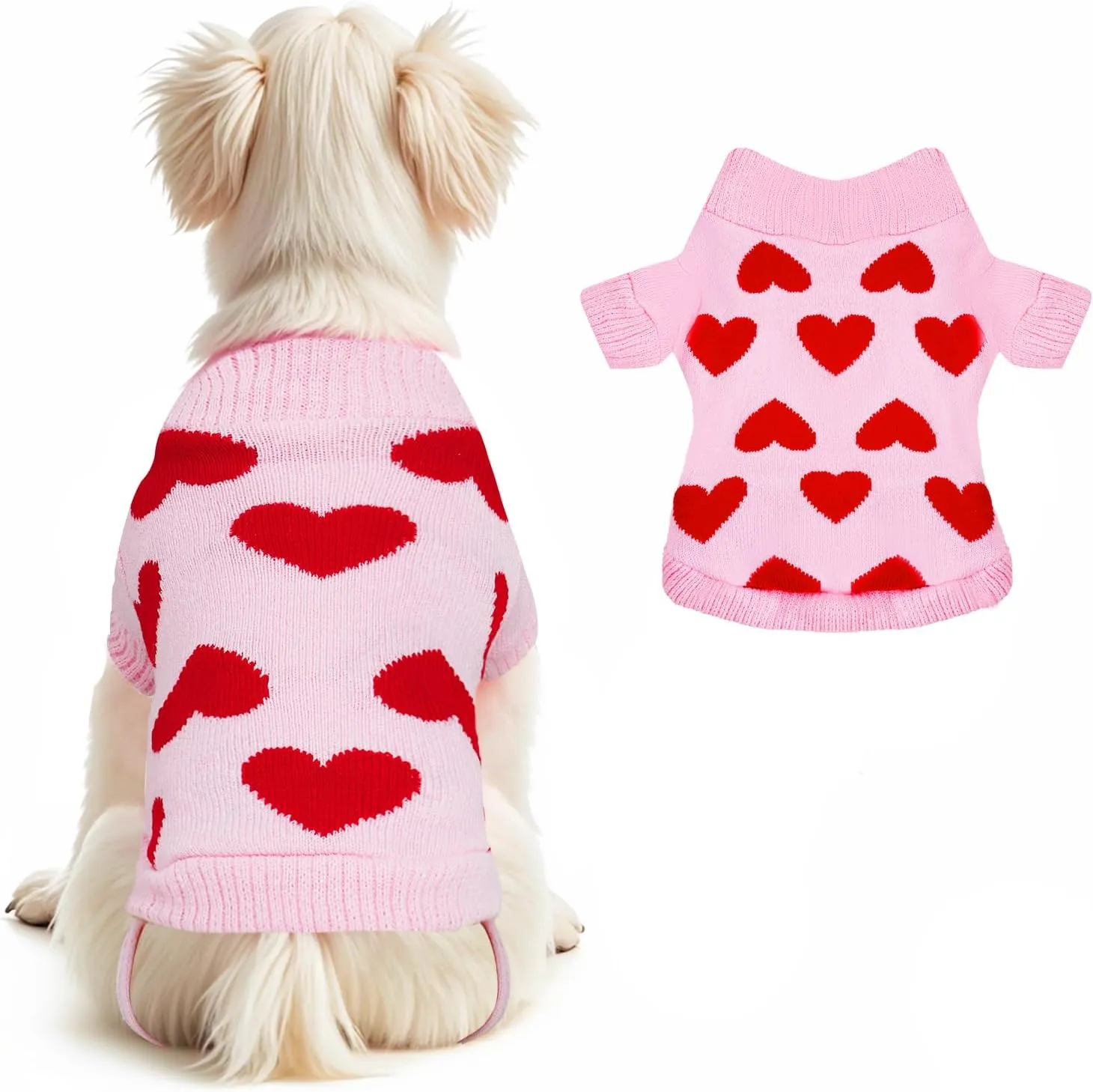Pet Sweater Dog Heart Sweater Cute Puppy Cat Knitted Sweater Warm Winter Apparel Dog Holiday Clothes for Small Dogs Cats(L)