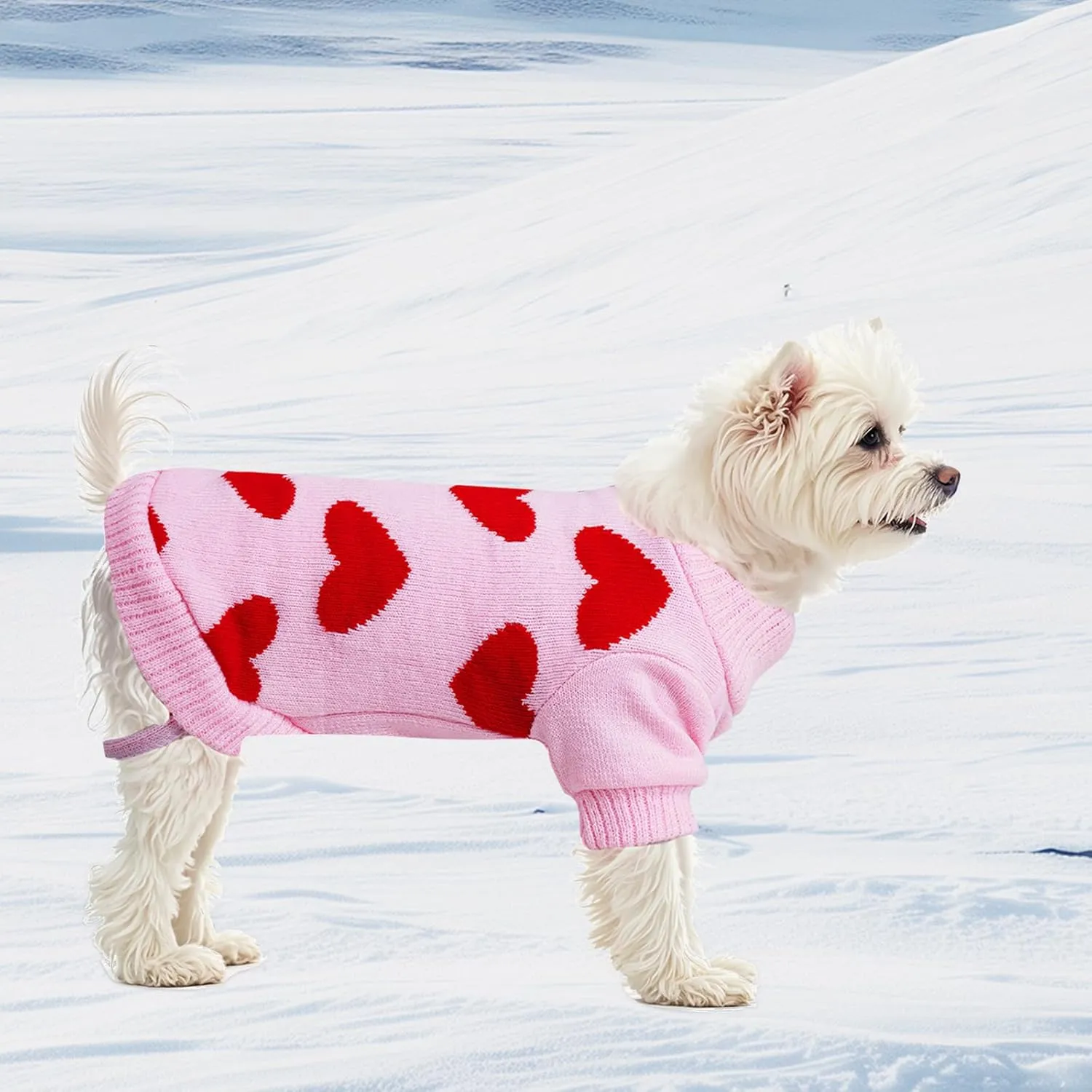 Pet Sweater Dog Heart Sweater Cute Puppy Cat Knitted Sweater Warm Winter Apparel Dog Holiday Clothes for Small Dogs Cats(L)