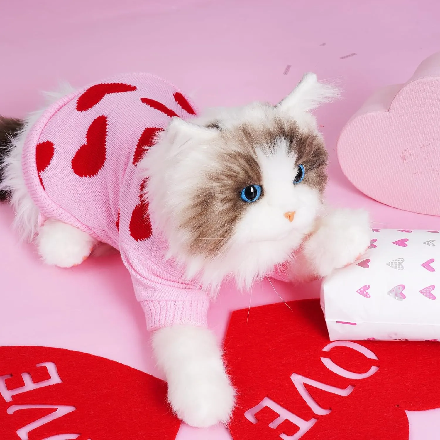 Pet Sweater Dog Heart Sweater Cute Puppy Cat Knitted Sweater Warm Winter Apparel Dog Holiday Clothes for Small Dogs Cats(L)