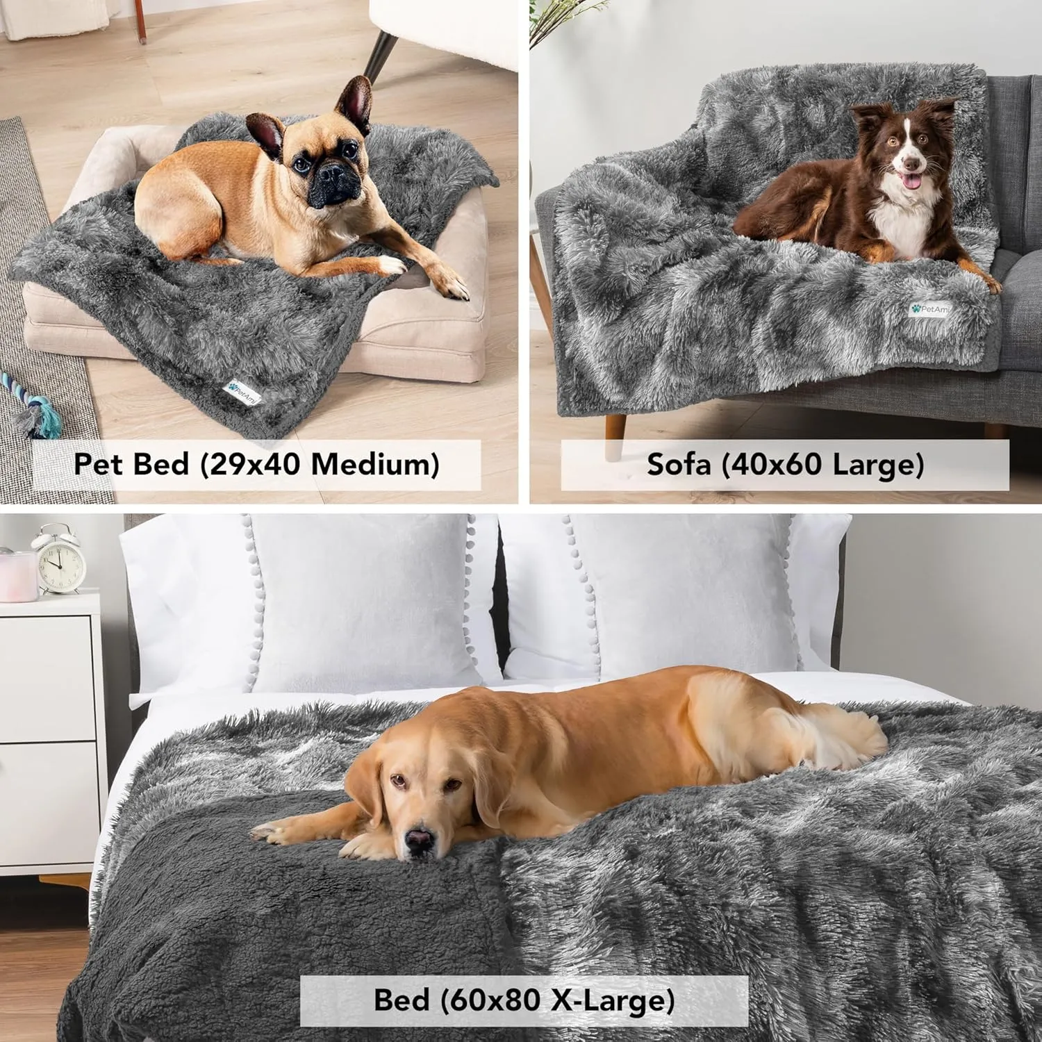 PetAmi Waterproof Dog Blanket for Small Medium Dogs, Calming Fleece Cat Blanket, Couch Protector Washable Sherpa Faux Fur Pet Throw for Puppy, Soft Reversible 29x40 Tie-Dye Gray