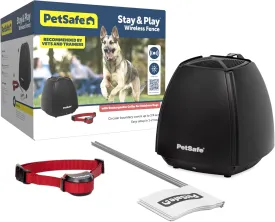 PetSafe Stay & Play Wireless Pet Fence for Stubborn Dogs - No Dig, Circular Boundary, Secure 3/4-Acre Yard, for Dogs 5lbs , America's Safest Wireless Pet Containment System, Electric Fence