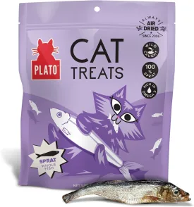 PLATO Pet Treats Cat Treats - Single Ingredient, Healthy Treats for Indoor Cats - Wild Caught Baltic Sprat - Air Dried Fish for Cats - 1.5 oz