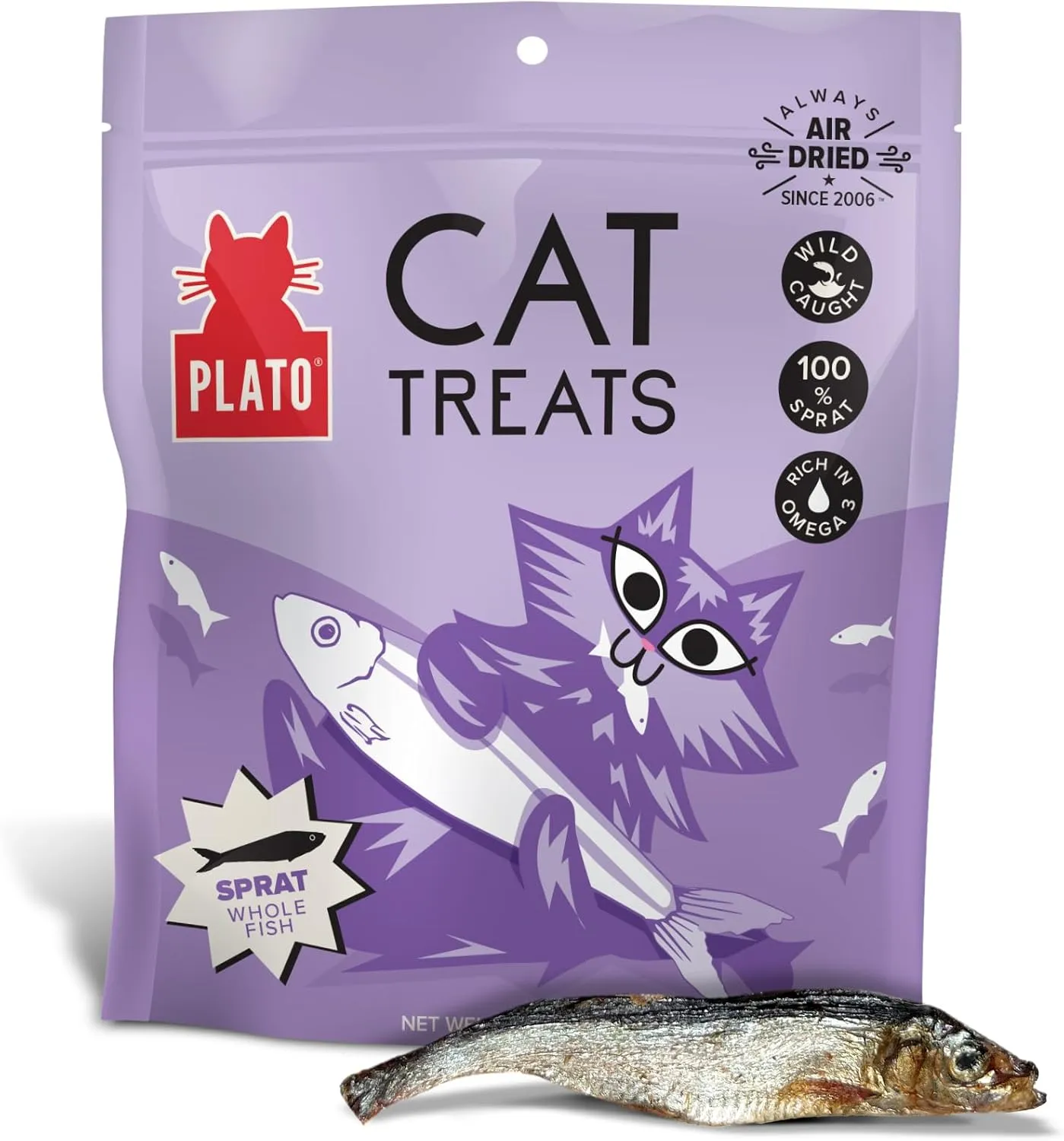 PLATO Pet Treats Cat Treats - Single Ingredient, Healthy Treats for Indoor Cats - Wild Caught Baltic Sprat - Air Dried Fish for Cats - 1.5 oz
