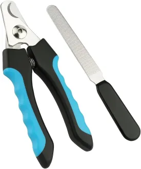 Professional Pet Nail Clippers and File Set, Ergonomic Grip Handle, Blue and Black