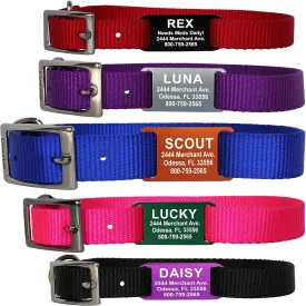 Providence Engraving Custom Engraved Slide-On Pet ID Tags with Nylon Collar - Durable Nylon Collar with Customizable Noise-Free Aluminum Dog Tag or Cat Tag That Slides-On Directly to Collar
