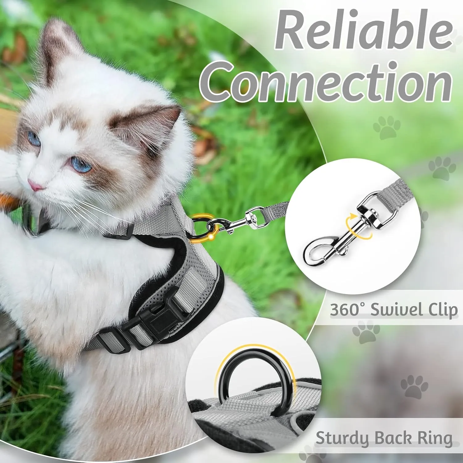 rabbitgoo Cat Harness and Leash for Walking, Escape Proof Soft Adjustable Vest Harnesses for Cats, Easy Control Breathable Reflective Strips Jacket, Grey, S