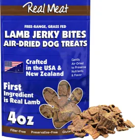 Real Meat Dog Treats - 4oz Bag of Bite-Sized Air-Dried Lamb Jerky for Dogs - Grain-Free Jerky Pet Treats Made up of 95% Free-Range, Grass Fed Lamb - All-Natural High Protein