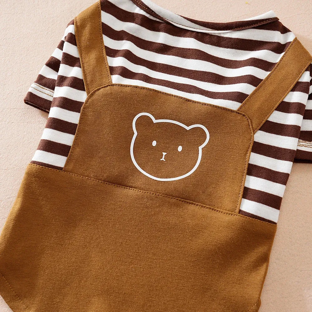 Small Dog Overalls for Summer | Super Cute Bear-Themed Clothes | Ideal for Pomeranian, Teddy, & Cats | Novelty Striped Pet Apparel for Spring & Autumn