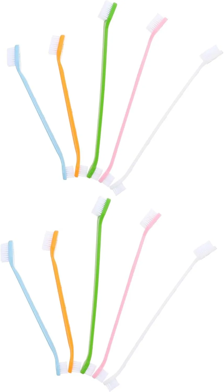 Sosoport Ergonomic Handle Small Dog Toothbrush 10pcs Pet Oral Cleaning Set Dual-Head Dog Brush Puppy Tooth Brushing Kit Pet Supplies