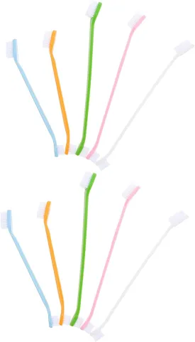 Sosoport Ergonomic Handle Small Dog Toothbrush 10pcs Pet Oral Cleaning Set Dual-Head Dog Brush Puppy Tooth Brushing Kit Pet Supplies