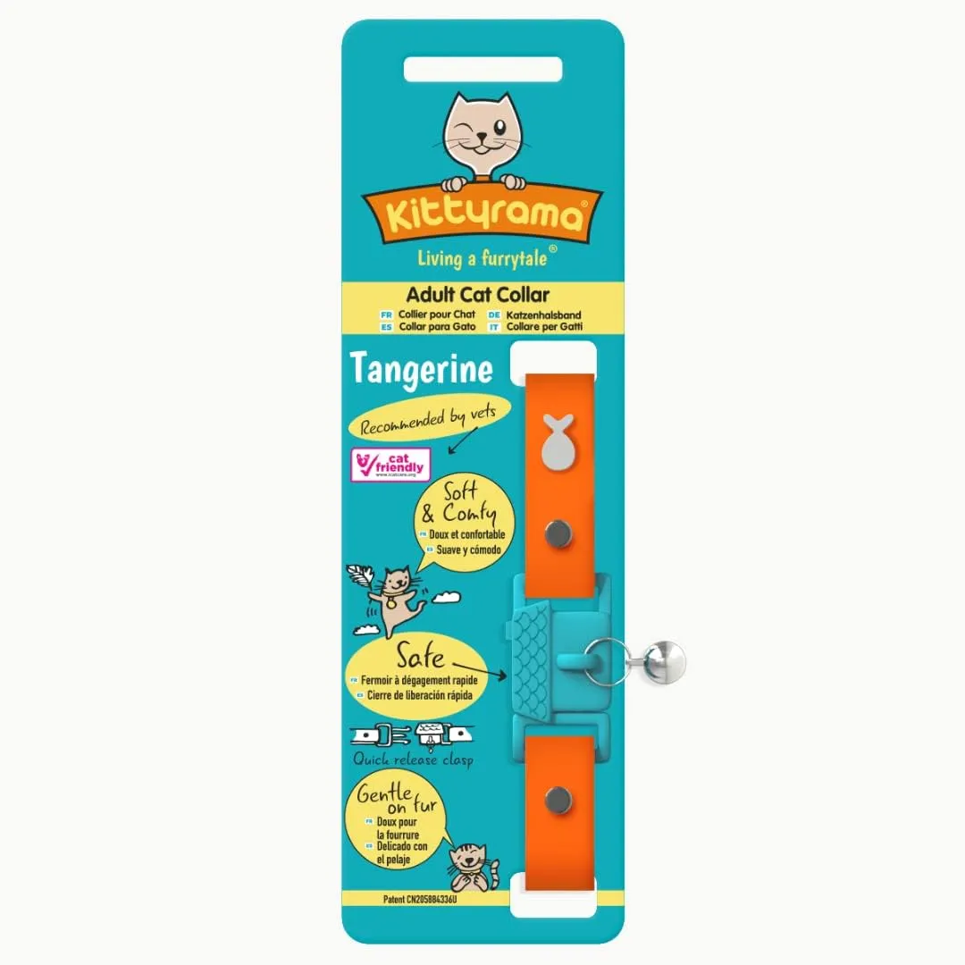 Tangerine Cat Collar with Bell. Cat Friendly Award Winner. Approved by Vets and Cat Experts. Breakaway Cat Collars Quick Release. Kitten Collar. Won't Rub Fur. Lightweight, Soft & Comfy