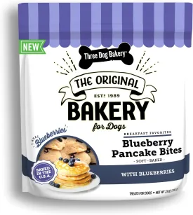 Three Dog Bakery Blueberry Pancake Bites - Dog Treats with Real Blueberries & Vanilla, Dog Training Treats, Puppy Treats, Dog Treat Cookies