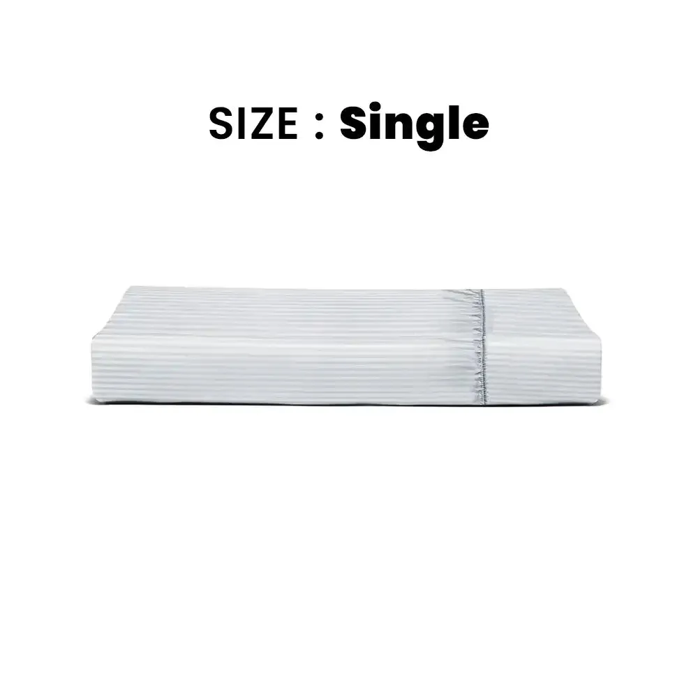 THS Zen Stripes Single Fitted Cotton Bed Sheet Silver Grey