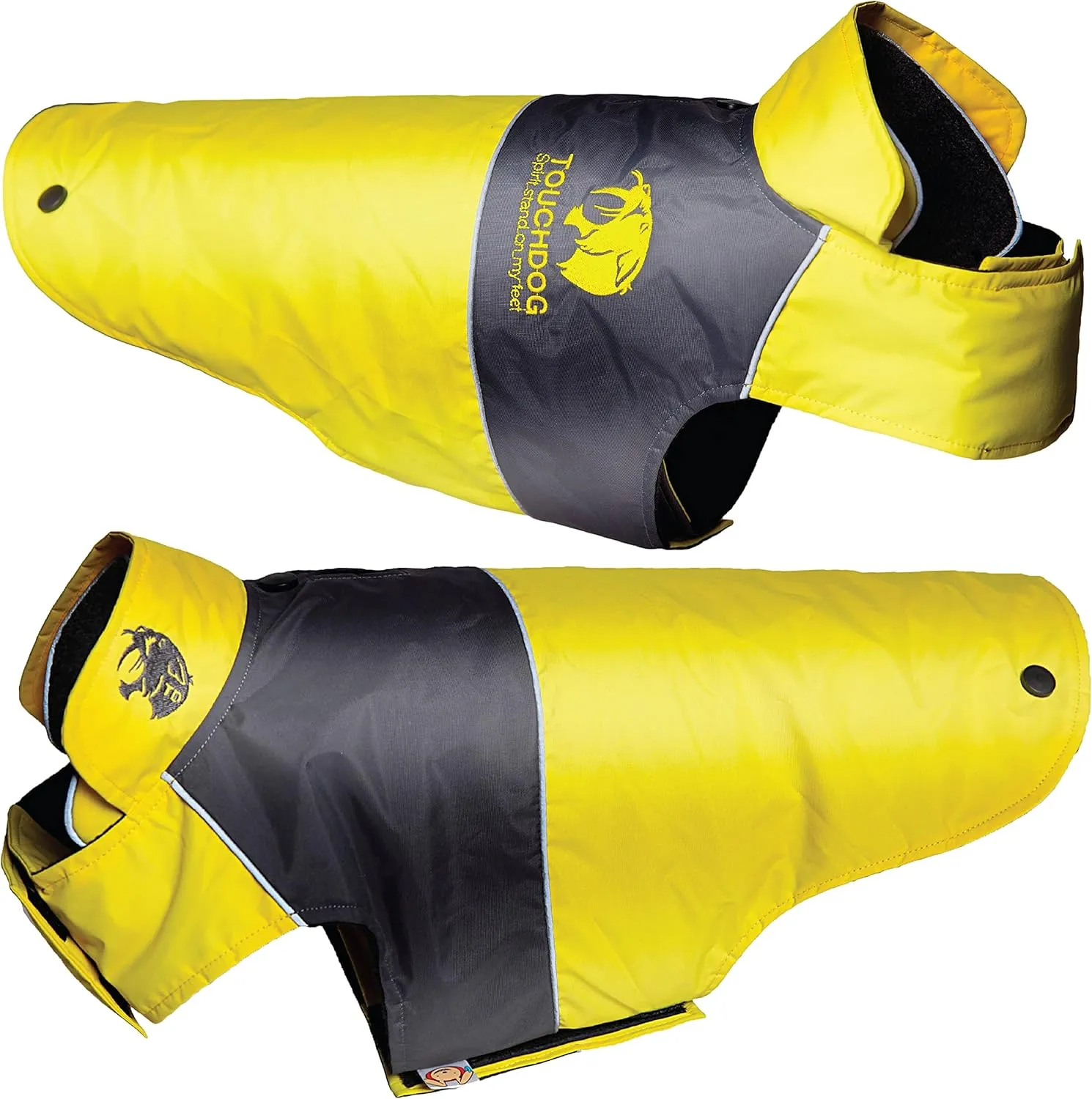 TOUCHDOG 'Lightening-Shield' Waterproof 2-in-1 with Removable Polar Fleece Lining Pet Dog Coat Jacket w/ Blackshark Technology, Medium, Sporty Yellow, Charcoal Black